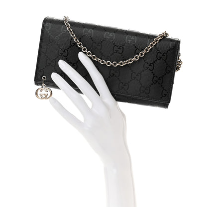 Gucci Imprime Monogram GG Pierce Chain Clutch Wallet Black 2 of 9