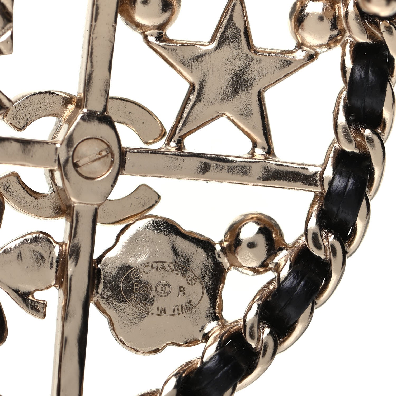 Chanel Lambskin Pearl Strass Sergeant Chanel Shield Brooch Gold 3 of 3