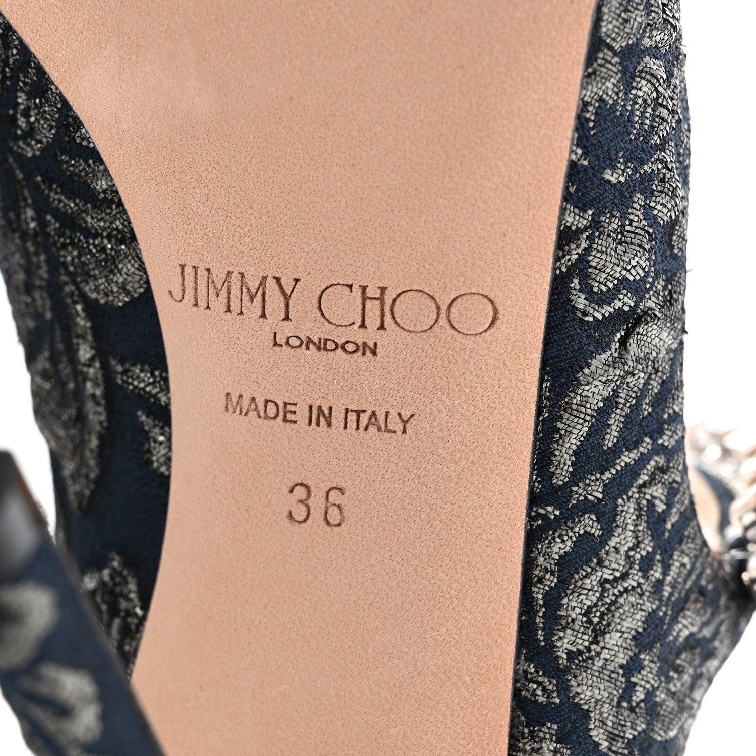 Jimmy Choo Brocade Fabric Crystal Bing 100 Pumps 36 Navy Anthracite 7 of 8