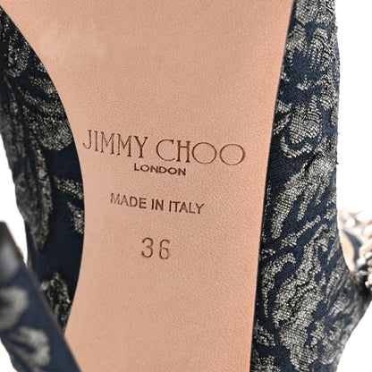 Jimmy Choo Brocade Fabric Crystal Bing 100 Pumps 36 Navy Anthracite 7 of 8