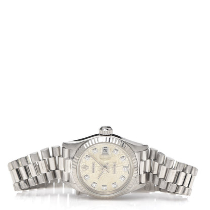 Rolex 18K White Gold Diamond 26mm Datejust President Watch Silver Jubilee 69179 3 of 6