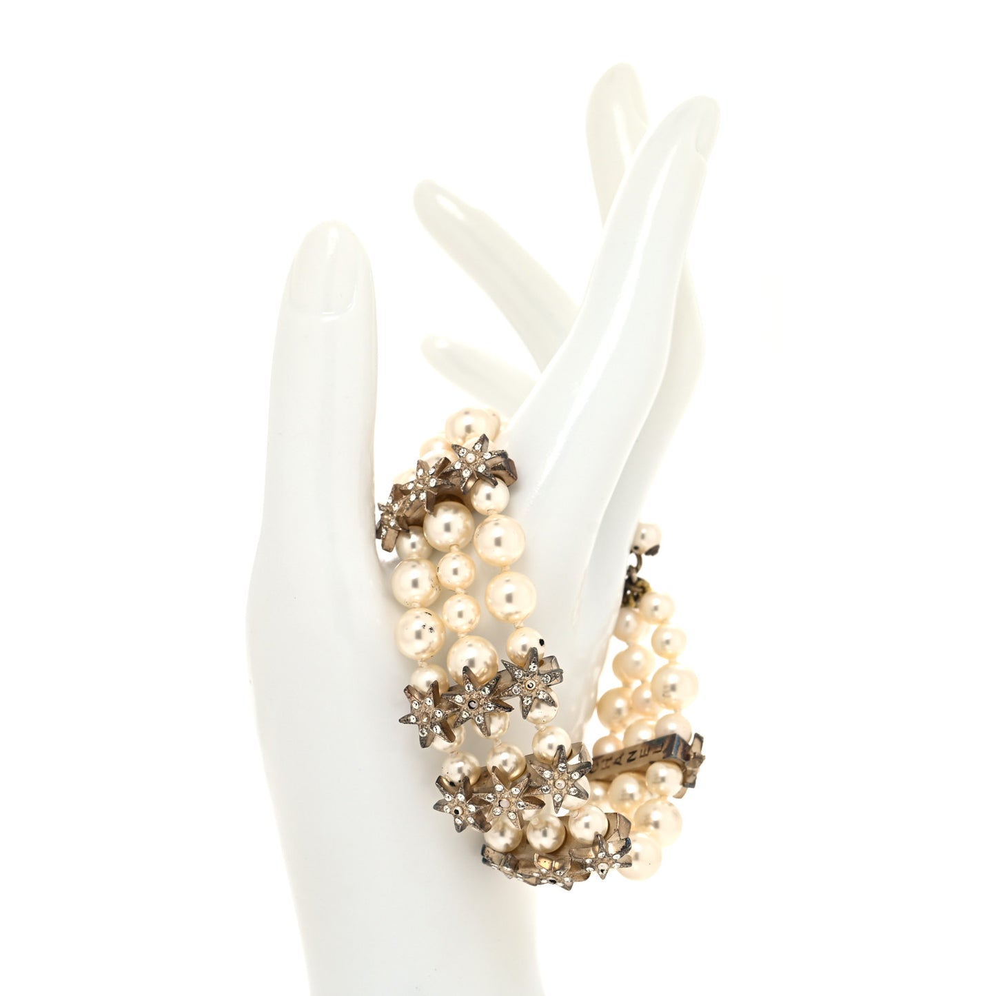 Pearl Crystal Multi Strand Star Bracelet Gold