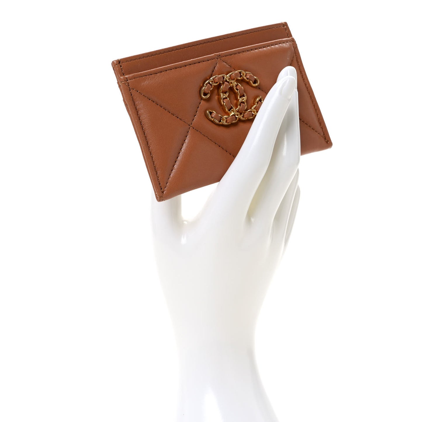 Goatskin Quilted 19 Card Holder Brown