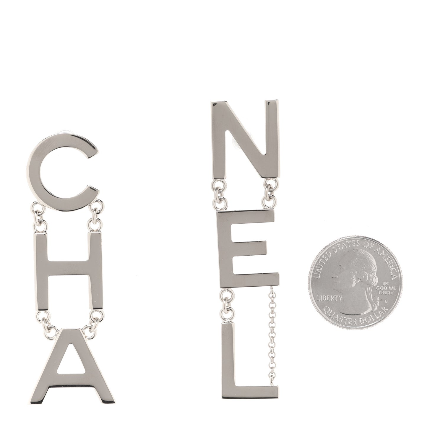 Metal Cha-Nel Logo Drop Earrings Gold