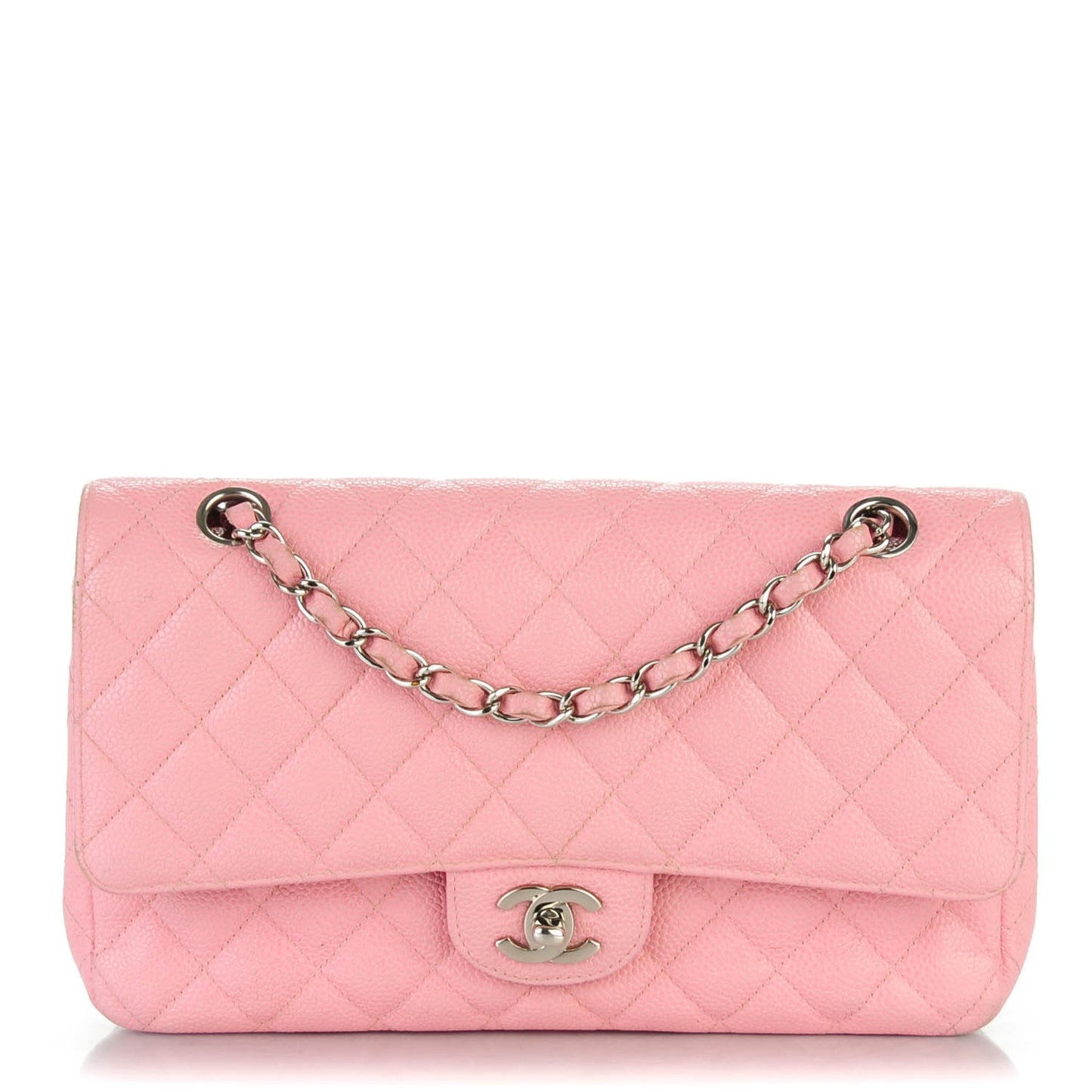 Caviar Quilted Medium Double Flap Pink