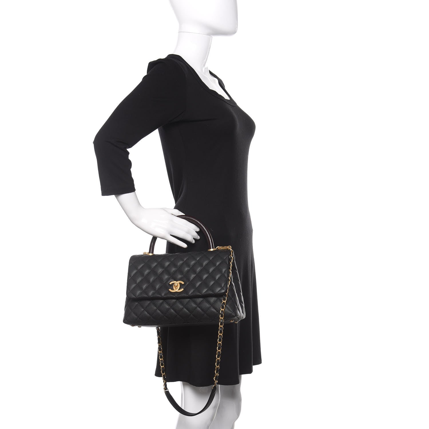 Chanel Caviar Lizard Embossed Quilted Small Coco Handle Flap Black 3 of 12