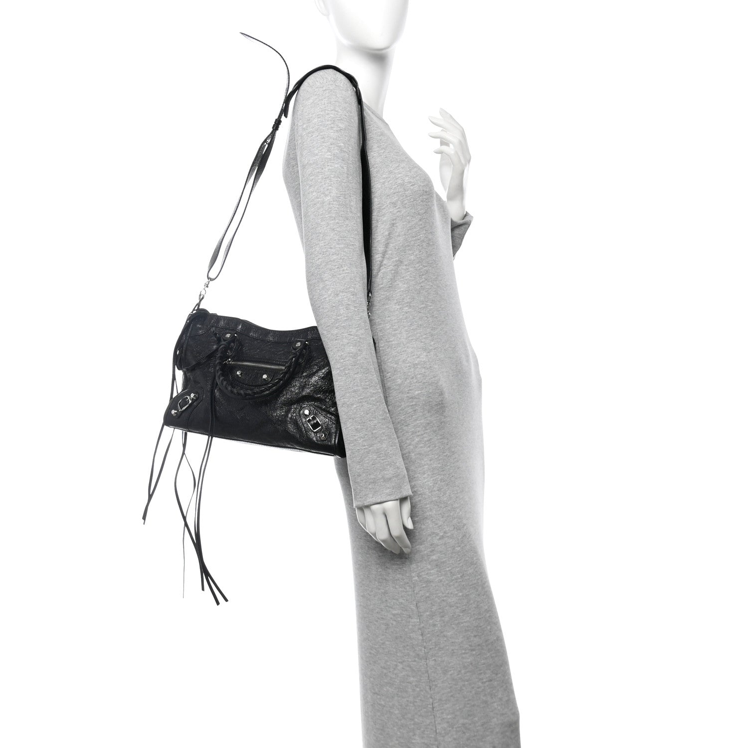 Balenciaga Agneau Classic Silver Hardware S City Logo Strap Black White 2 of 11