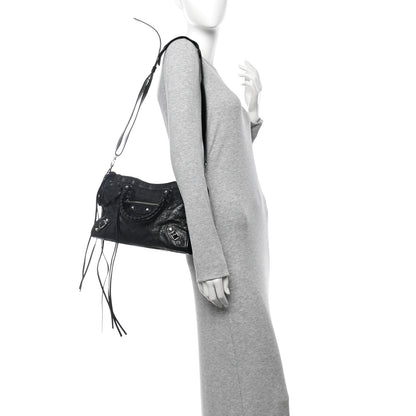 Balenciaga Agneau Classic Silver Hardware S City Logo Strap Black White 2 of 11