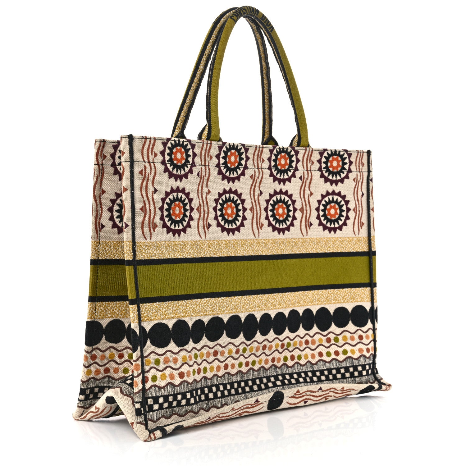 Christian Dior Canvas Embroidered Geometric Large Book Tote Multicolor 3 of 10