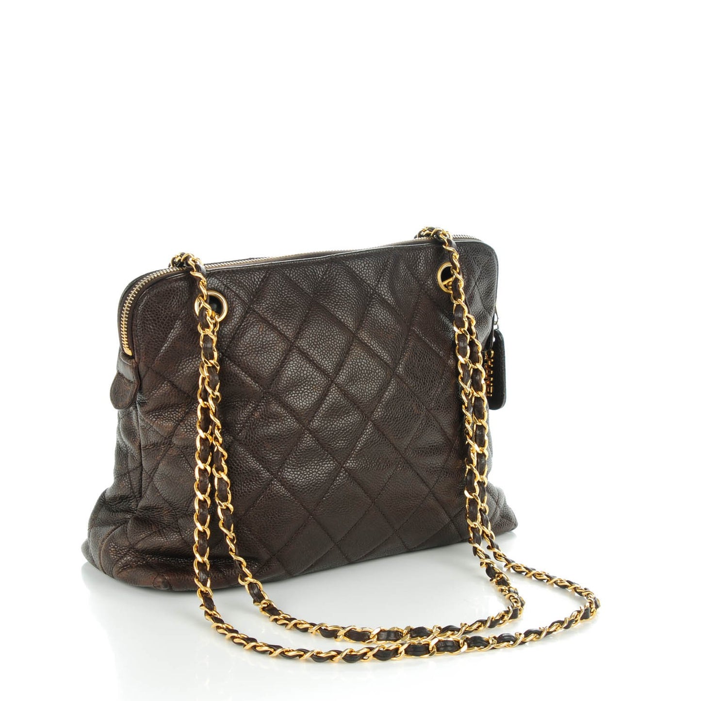 Caviar Quilted Flap Shoulder Bag Brown