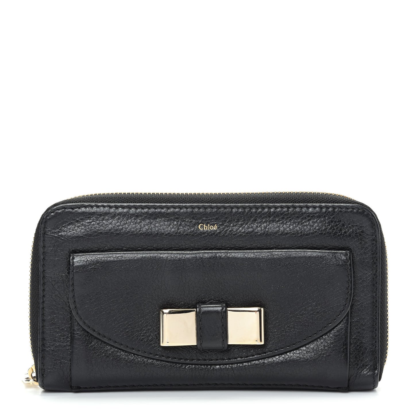 Calfskin Lily Zip Around Wallet Black
