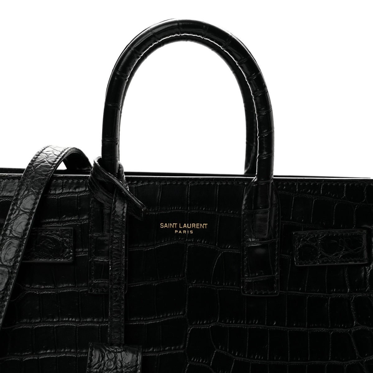 Calfskin Crocodile Embossed Nano Sac De Jour Black