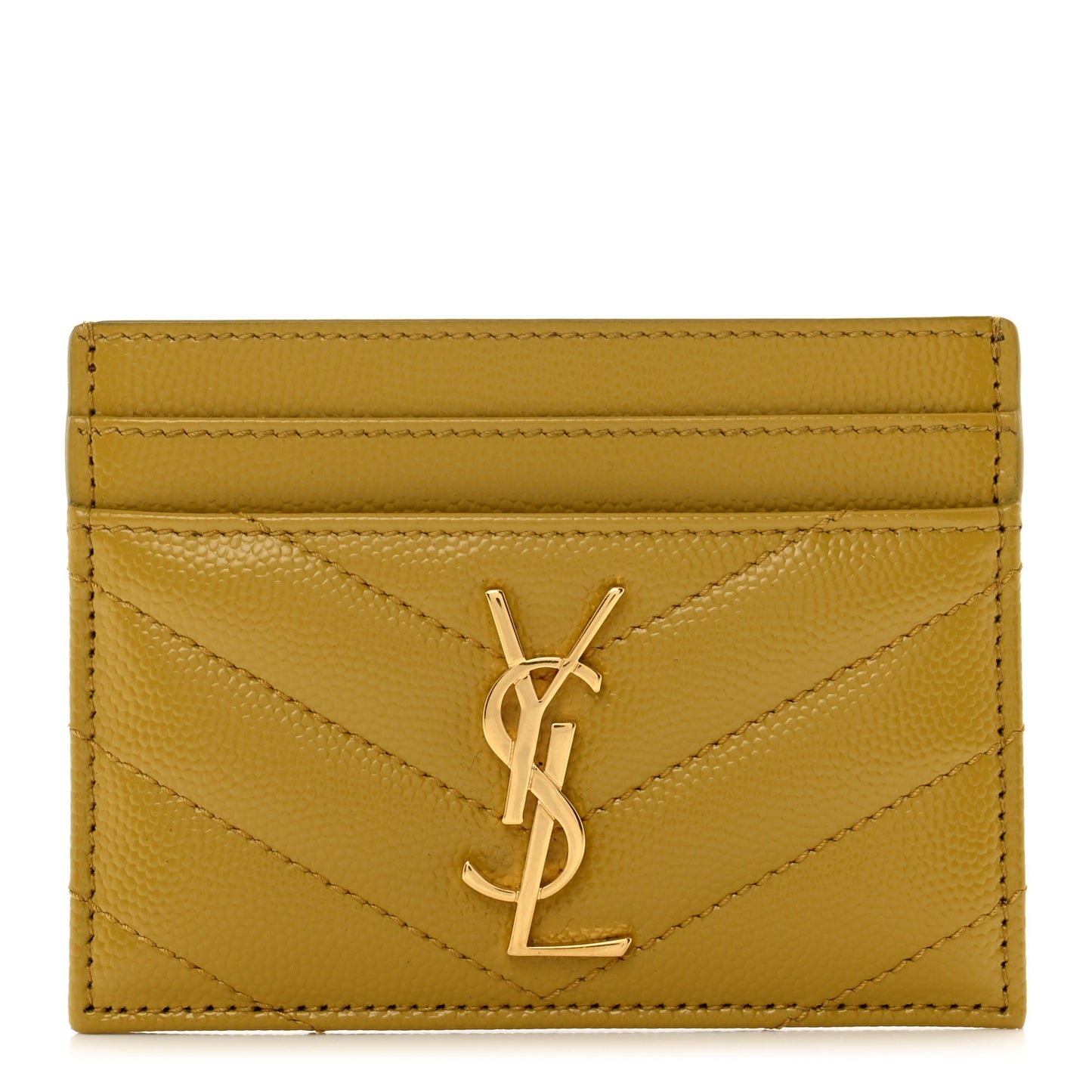 Grain De Poudre Matelasse Chevron Monogram Credit Card Case Light Chartreuse