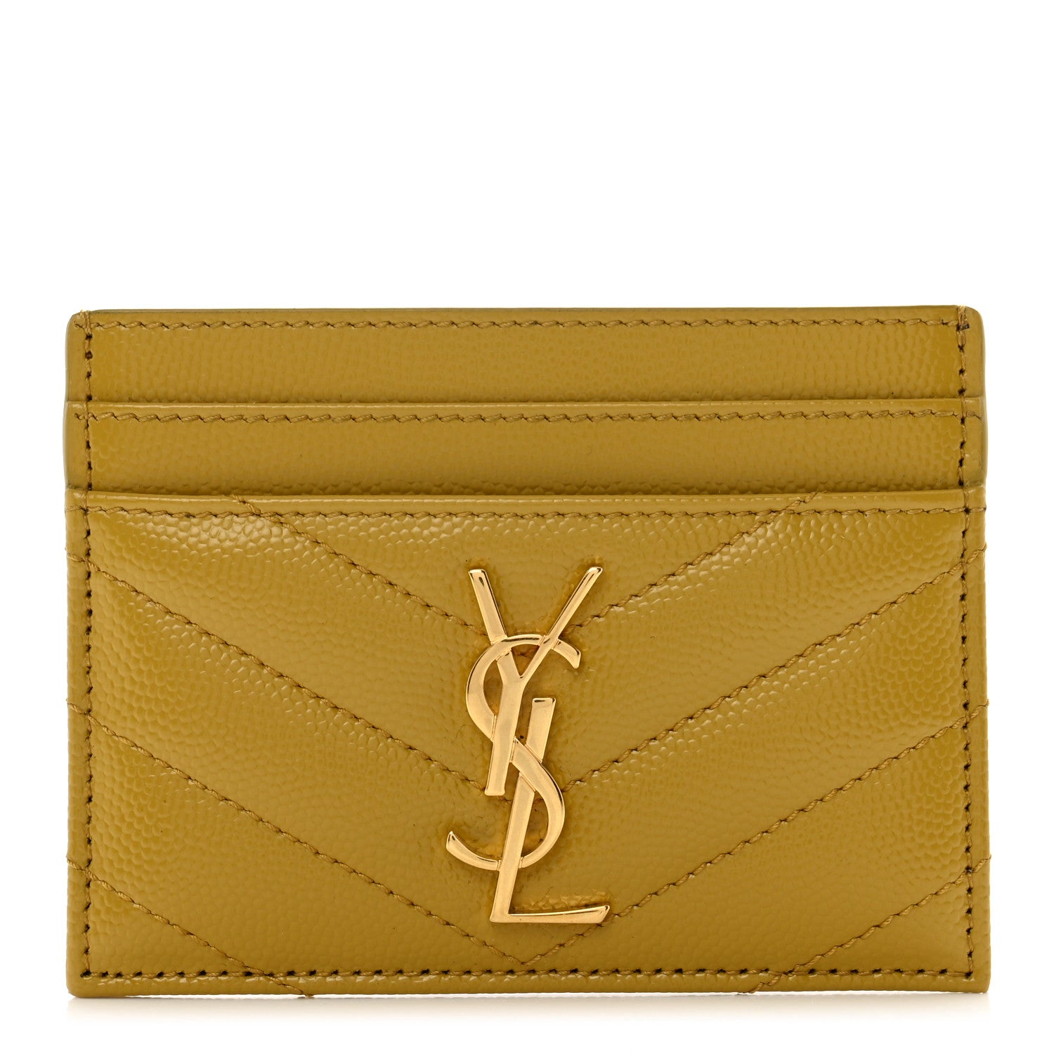 Saint Laurent Grain De Poudre Matelasse Chevron Monogram Credit Card Case Light Chartreuse 1 of 8