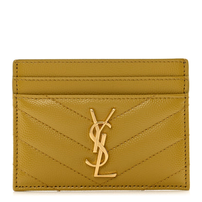 Saint Laurent Grain De Poudre Matelasse Chevron Monogram Credit Card Case Light Chartreuse 1 of 8
