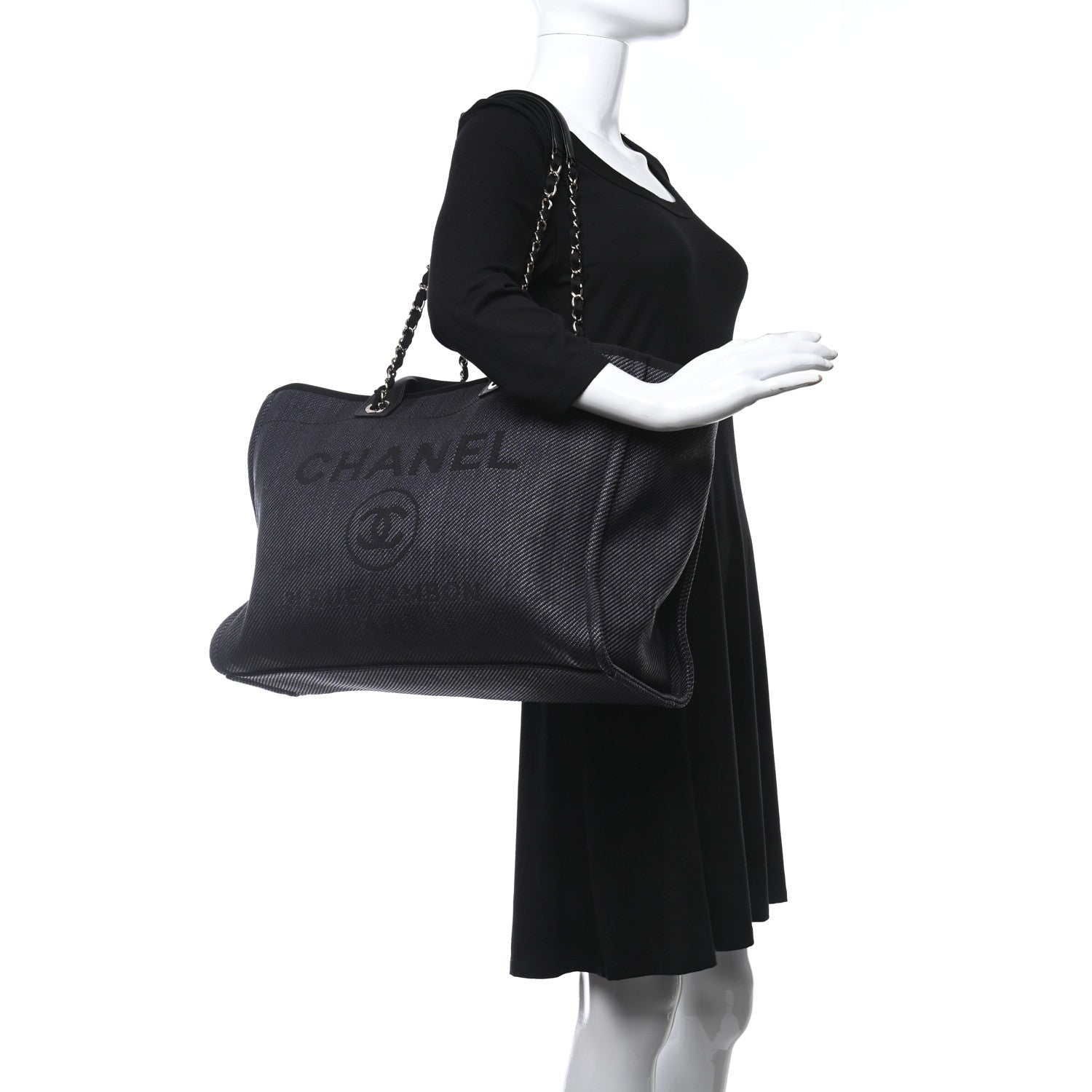 Chanel Mixed Fibers Striped Large Deauville Tote Black 2 of 9