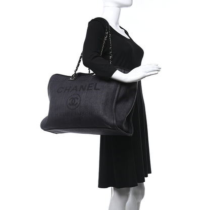 Chanel Mixed Fibers Striped Large Deauville Tote Black 2 of 9