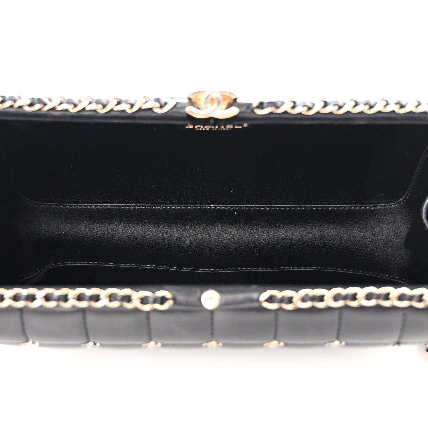 Chanel Lambskin Quilted CC Studded Chain Around Clutch Black 5 of 10
