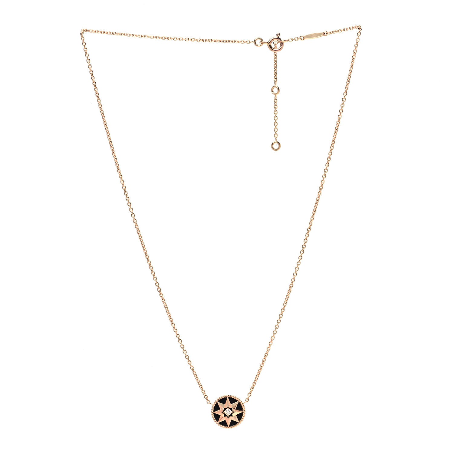 Christian Dior 18K Rose Gold Diamond Black Onyx Rose Des Vents Necklace 2 of 6