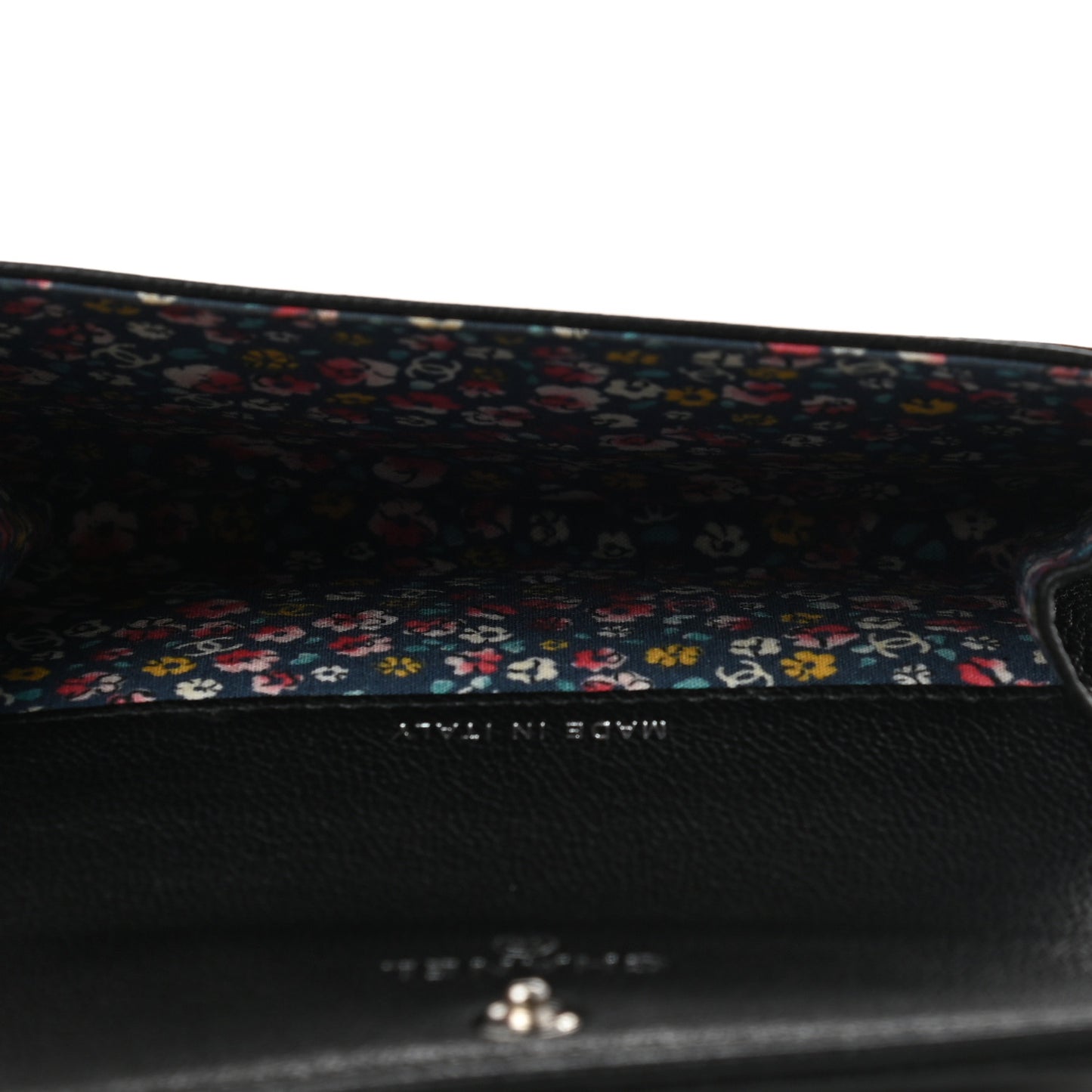 Goatskin Camellia CC Flap Card Holder Black