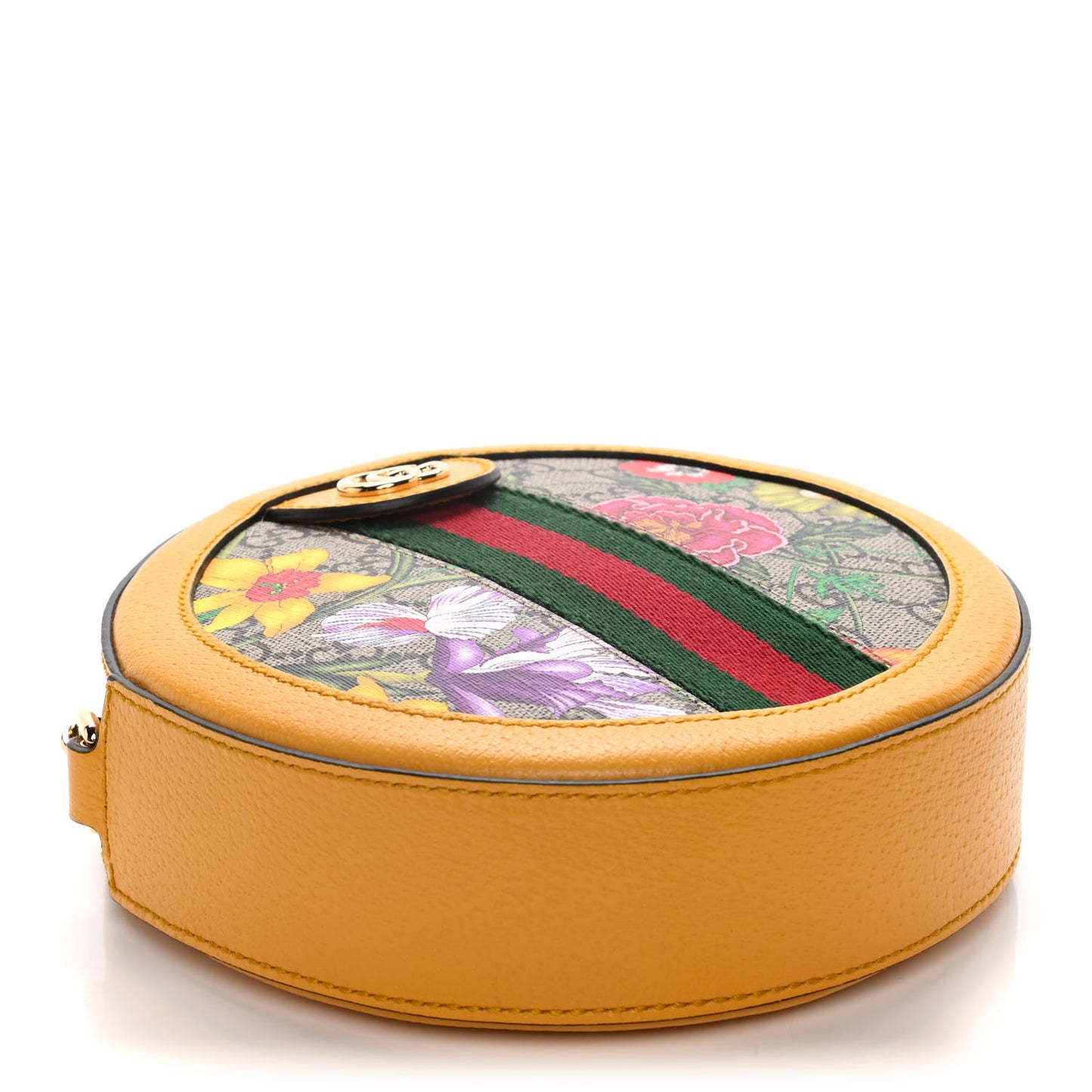 GG Supreme Monogram Flora Web Mini Ophidia Round Shoulder Bag Beige Multicolor Crop