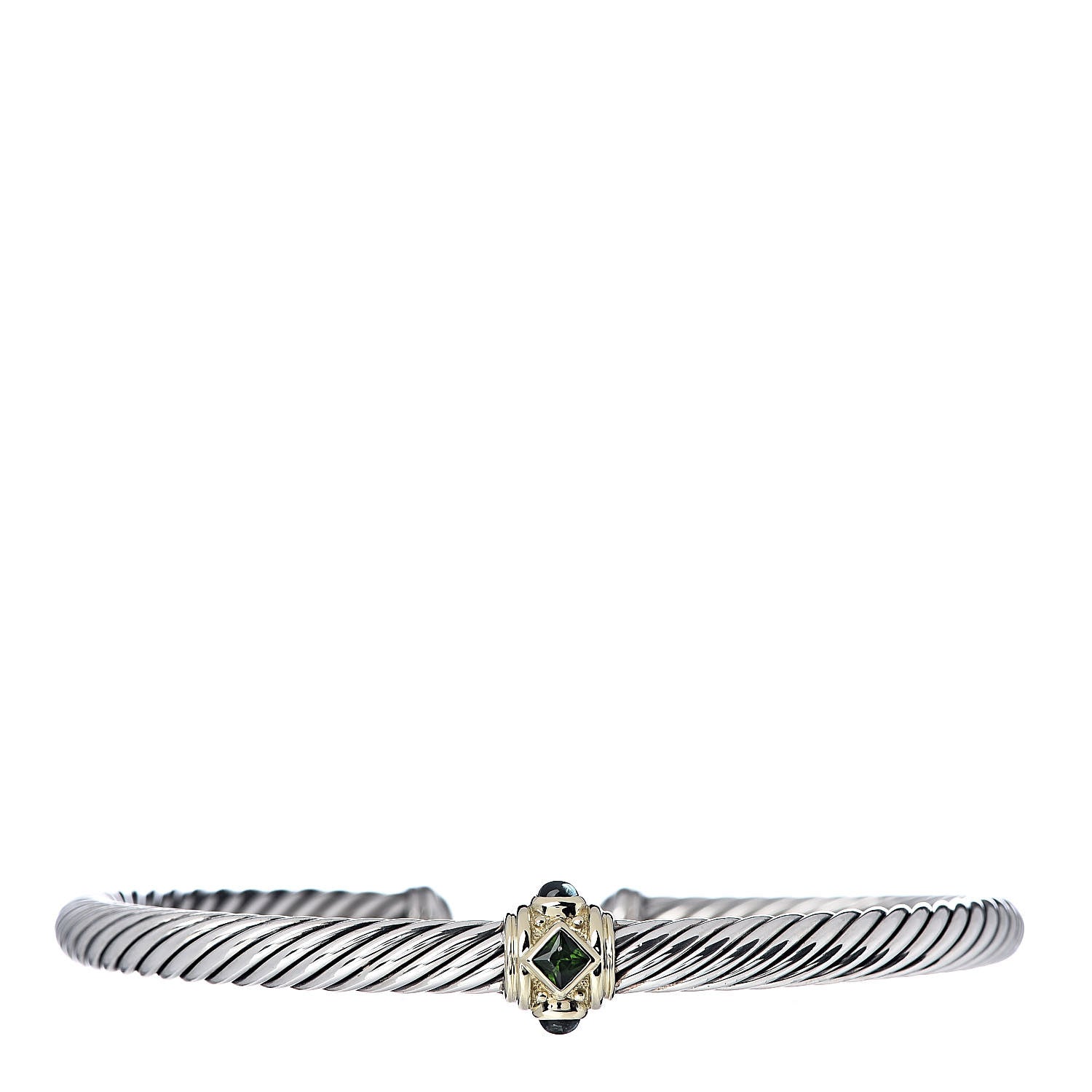 David Yurman Sterling Silver 14K Yellow Gold Chrome Diopside Blue Topaz 5mm Cable Renaissance Station Bracelet 1 of 5