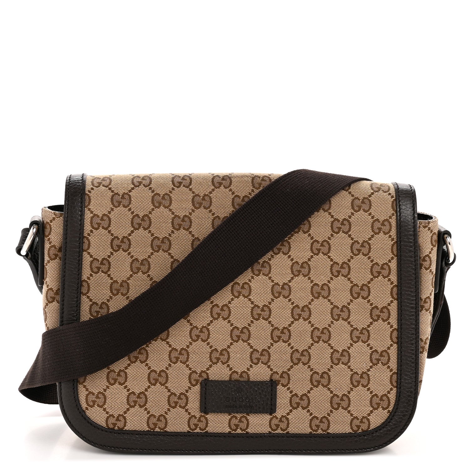 Gucci Monogram Flap Messenger Bag Beige Dark Brown 1 of 13