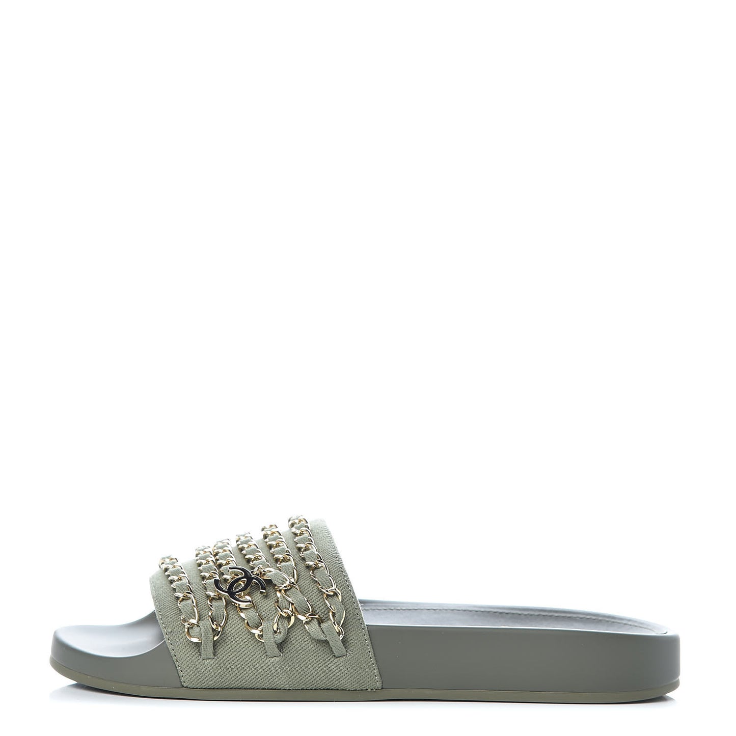 Canvas Chain Flat Sandals 37 Khaki