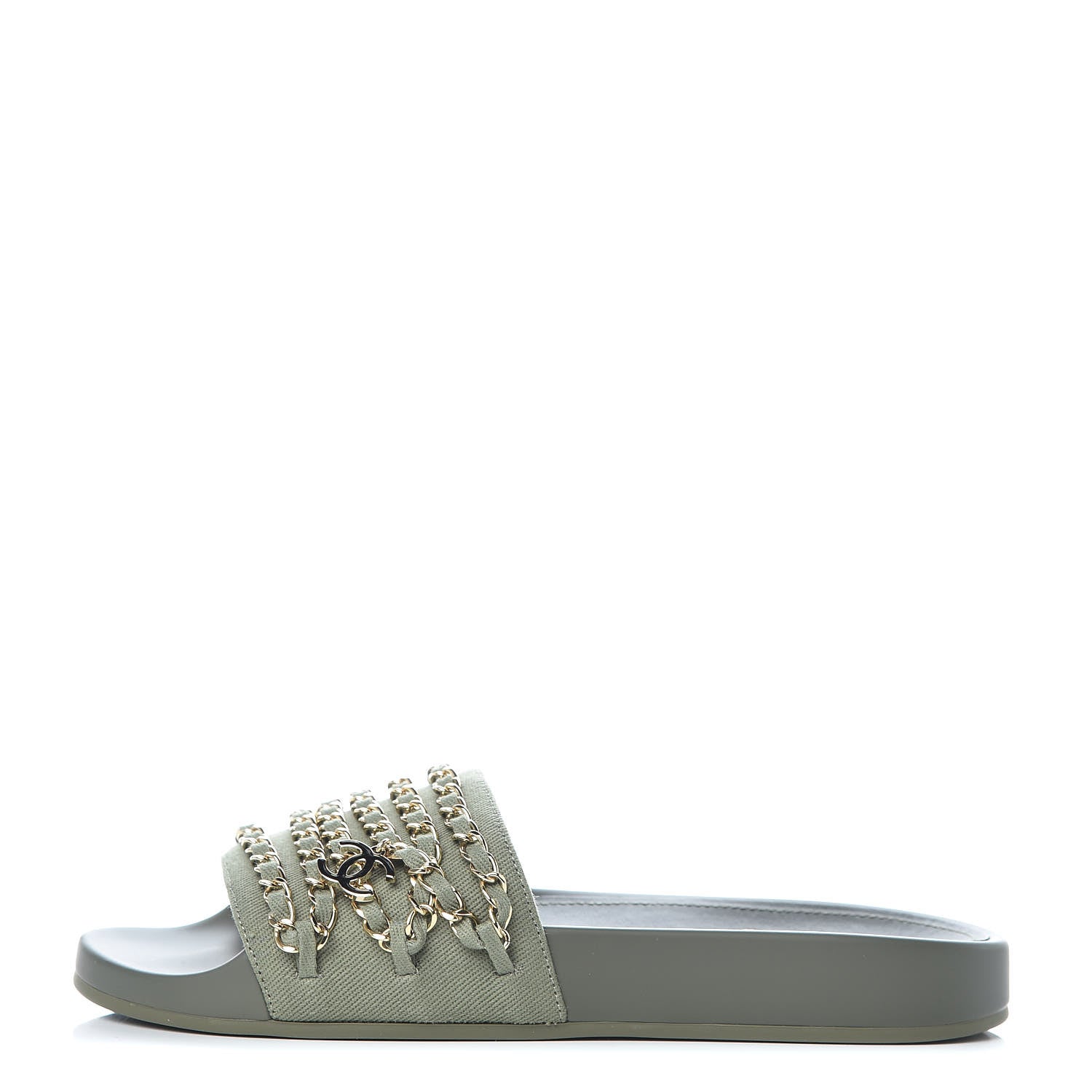 Chanel Canvas Chain Flat Sandals 37 Khaki 1 of 9