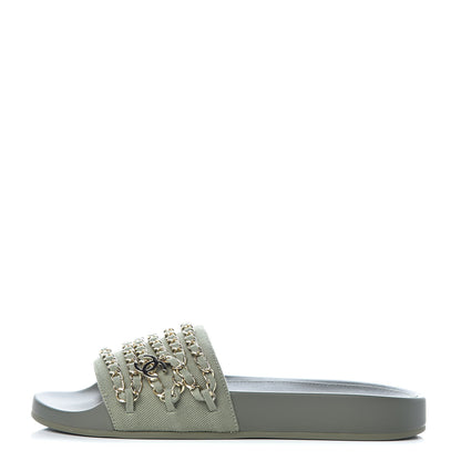 Chanel Canvas Chain Flat Sandals 37 Khaki 1 of 9