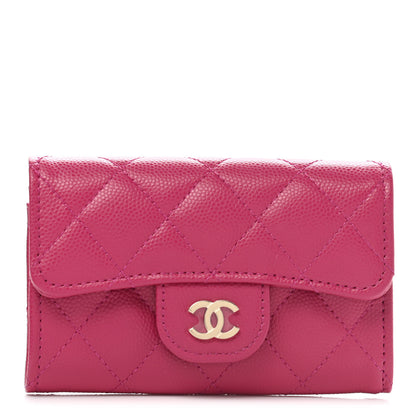 Chanel Caviar Quilted Flap Card Holder Wallet Dark Pink 1 of 9