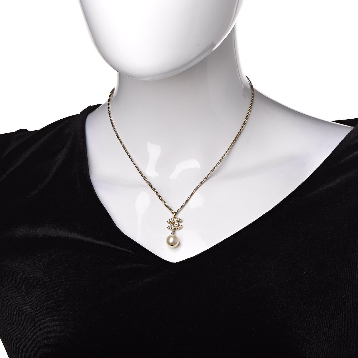 Chanel Crystal Pearl CC Drop Necklace Gold 2 of 6