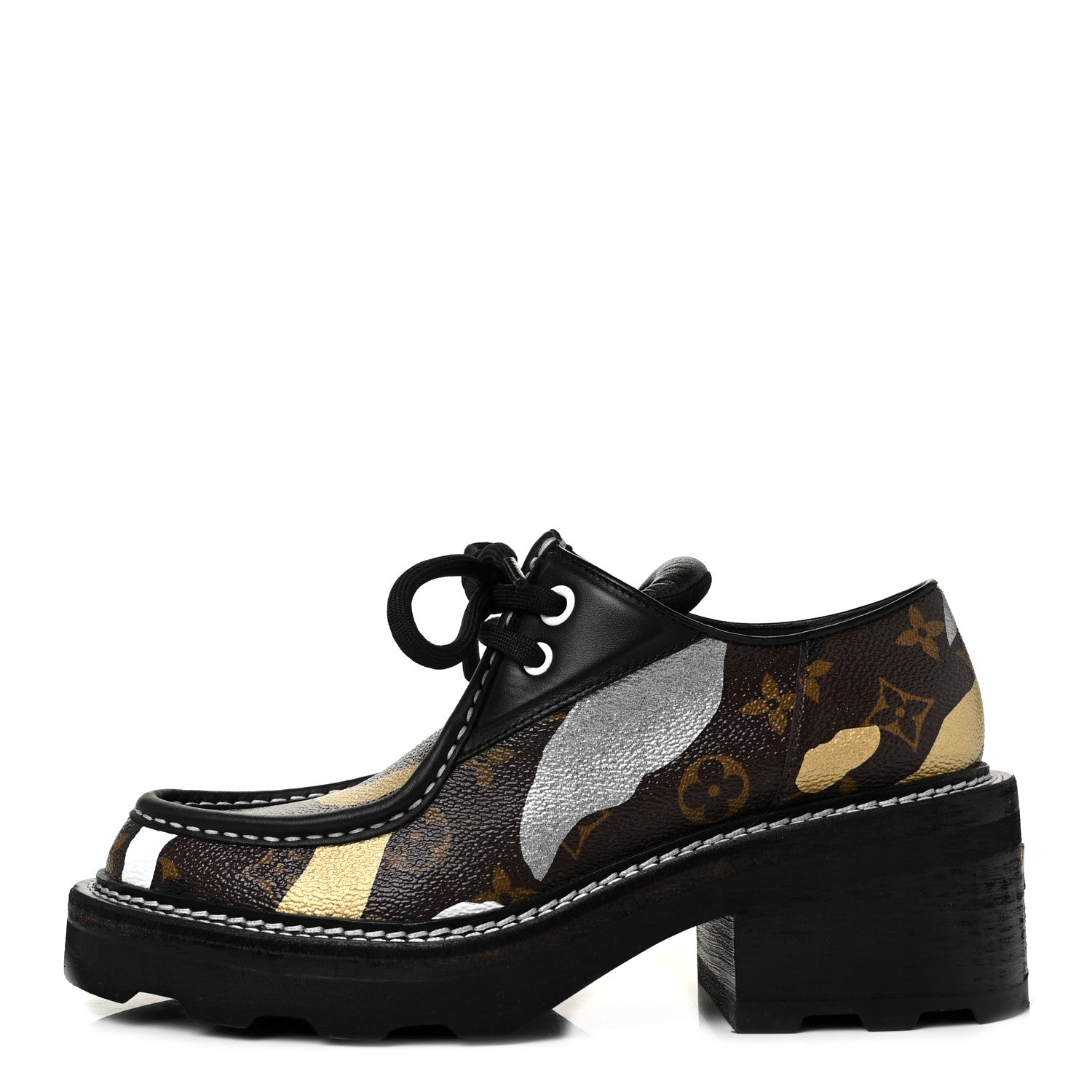 Louis Vuitton X LOL Monogram Calfskin Beaubourg Platform Derby Shoes 39 Gold Silver 1 of 9