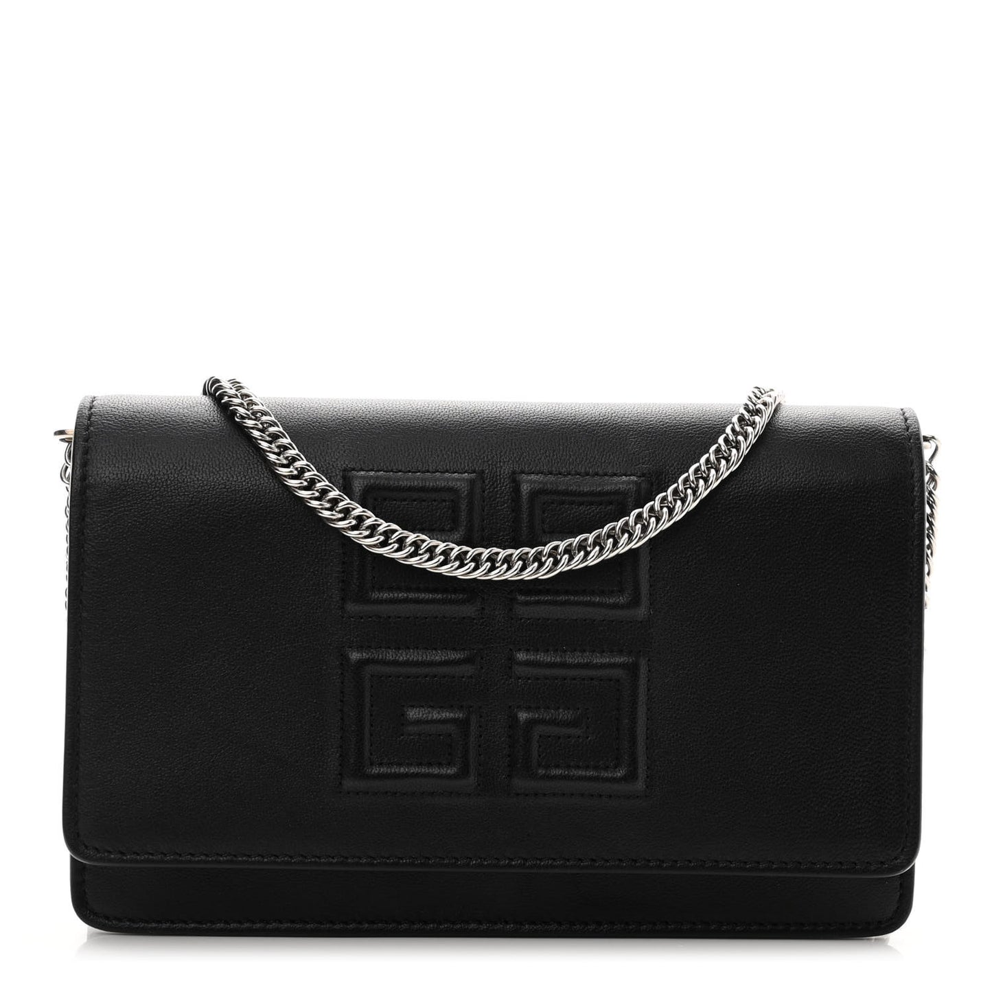 Lambskin Emblem Chain Wallet Black