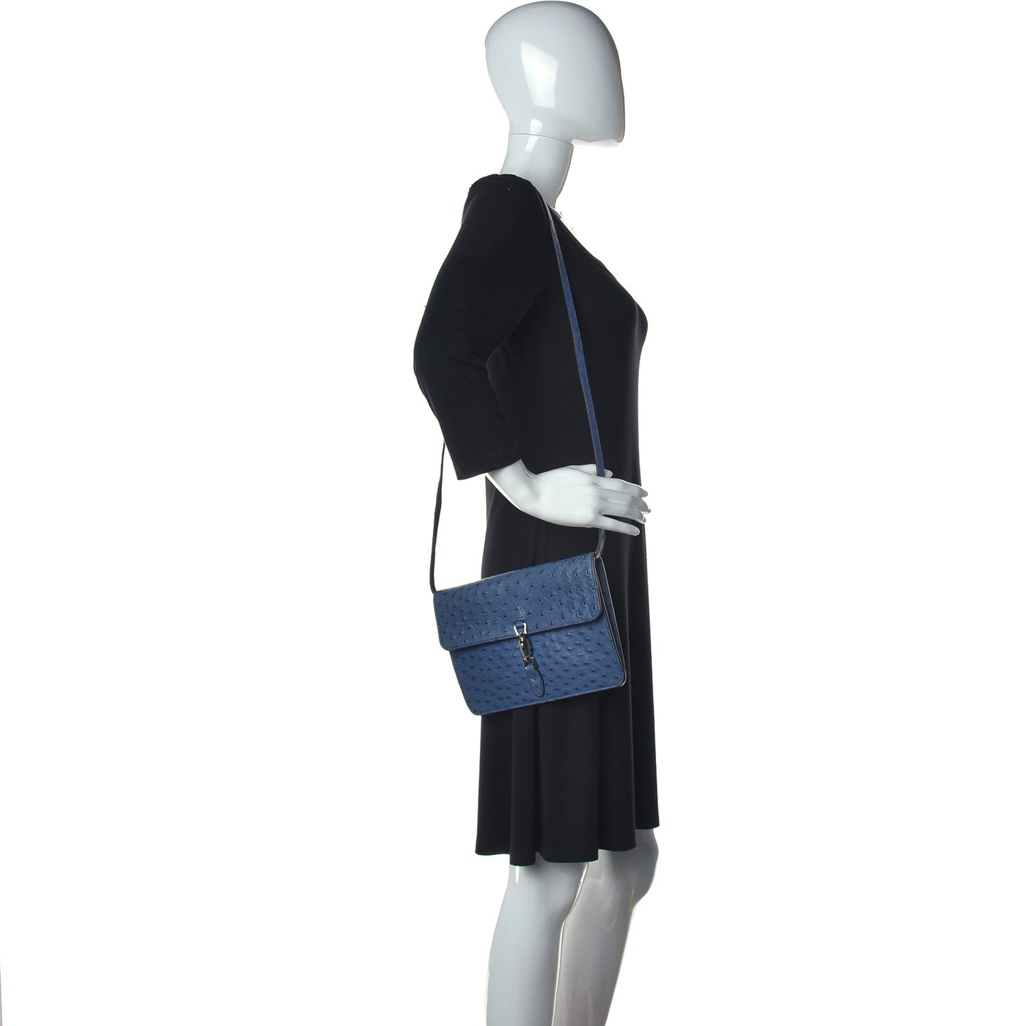 Ostrich Jackie Convertible Shoulder Bag Blue