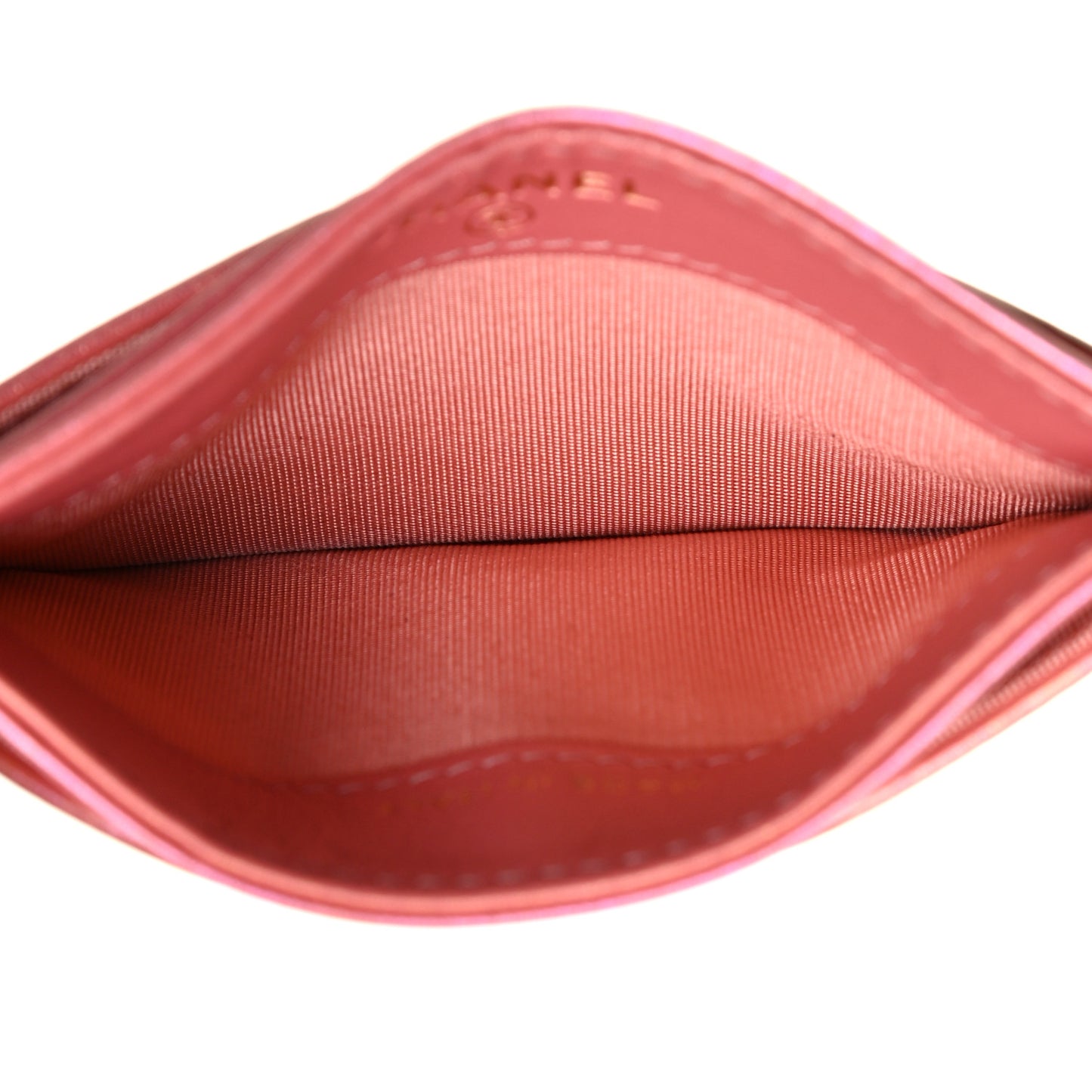 Iridescent Calfskin Quilted Chanel 19 Card Holder Pink