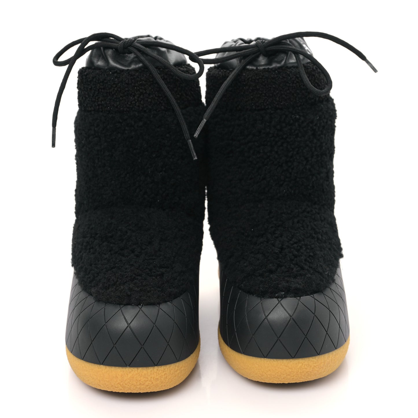 Tweed Shearling Sheepskin Drawstring Snow Ankle Boots 36 Black