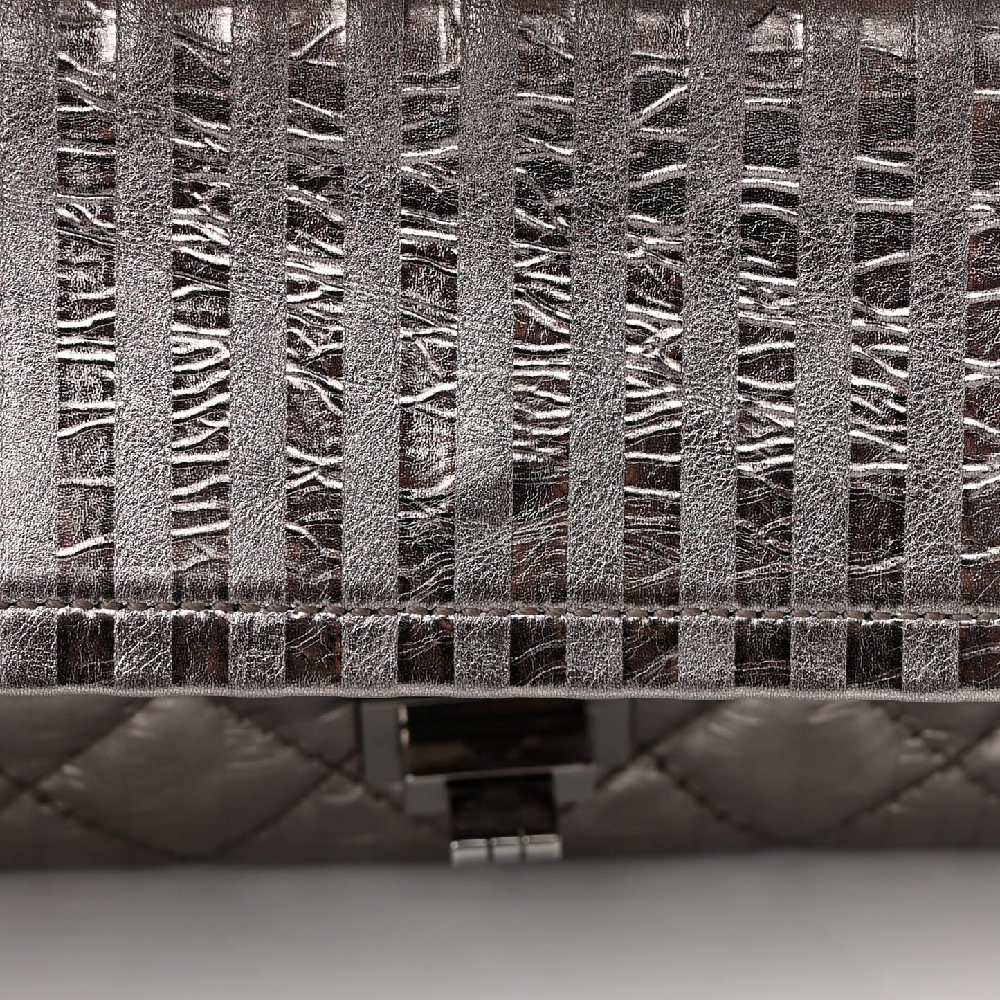 Metallic Striped Calfskin 2.55 Reissue 226 Flap Dark Silver