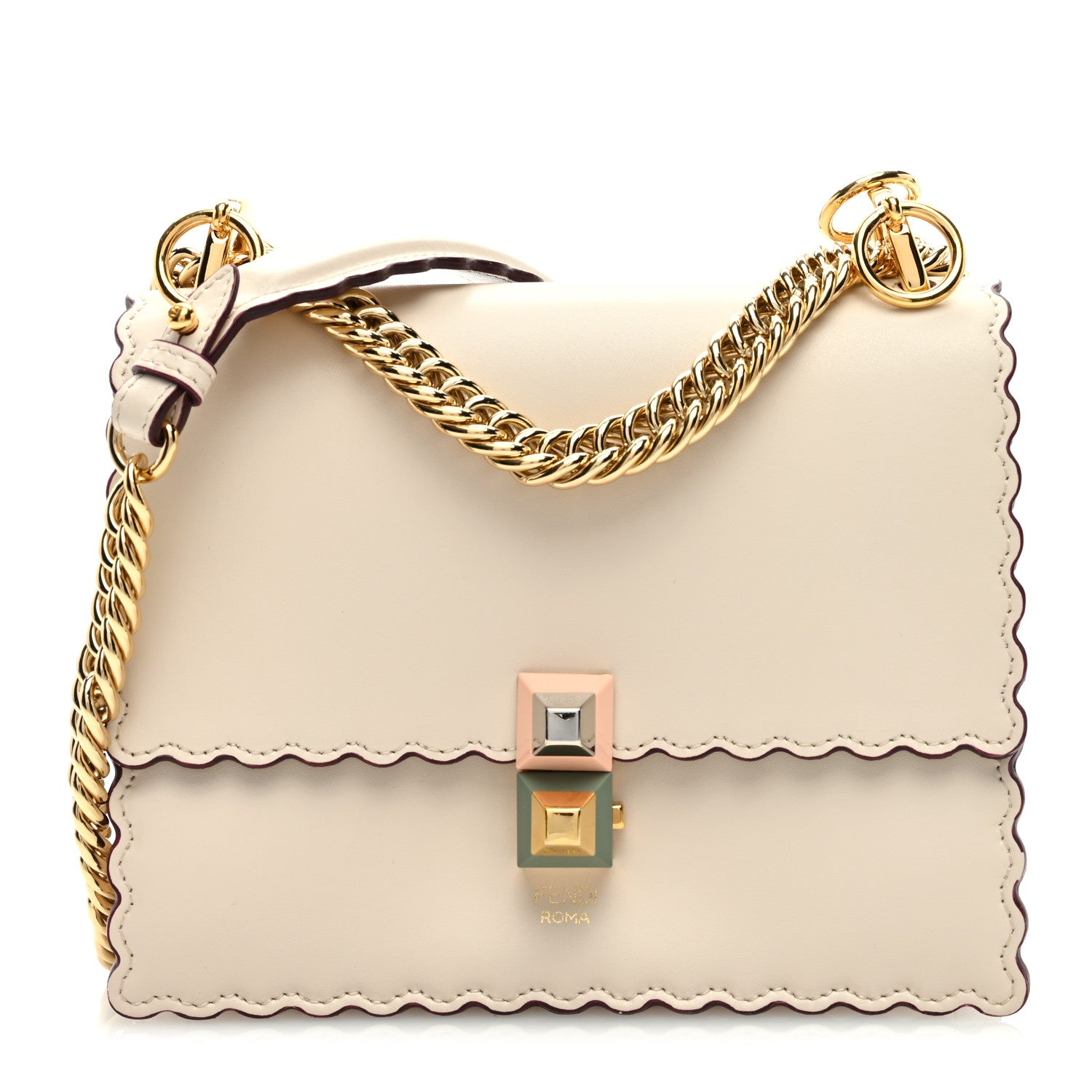Fendi Vitello Liberty Scalloped Studded Small Kan I Shoulder Bag Camelia 1 of 8