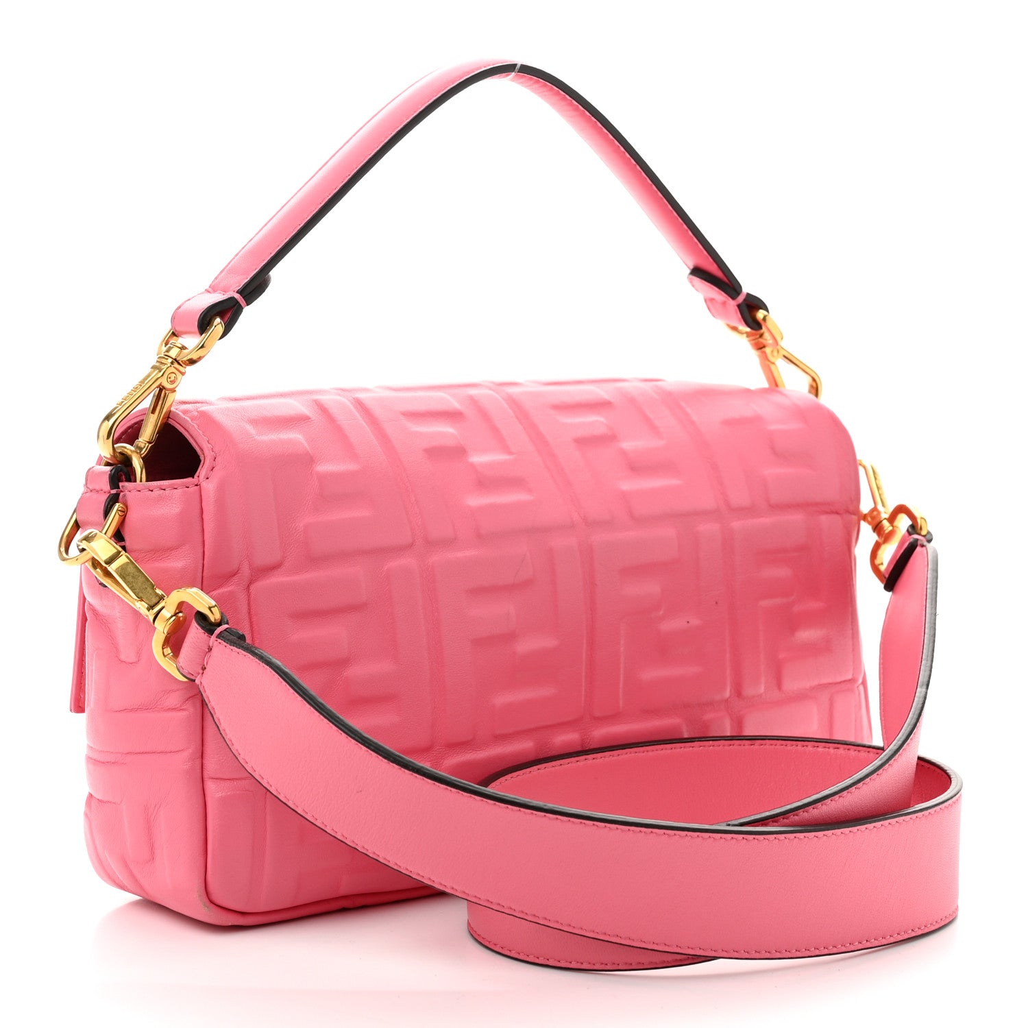 Fendi Nappa FF 1974 Embossed Baguette Rosa Fluo 3 of 12
