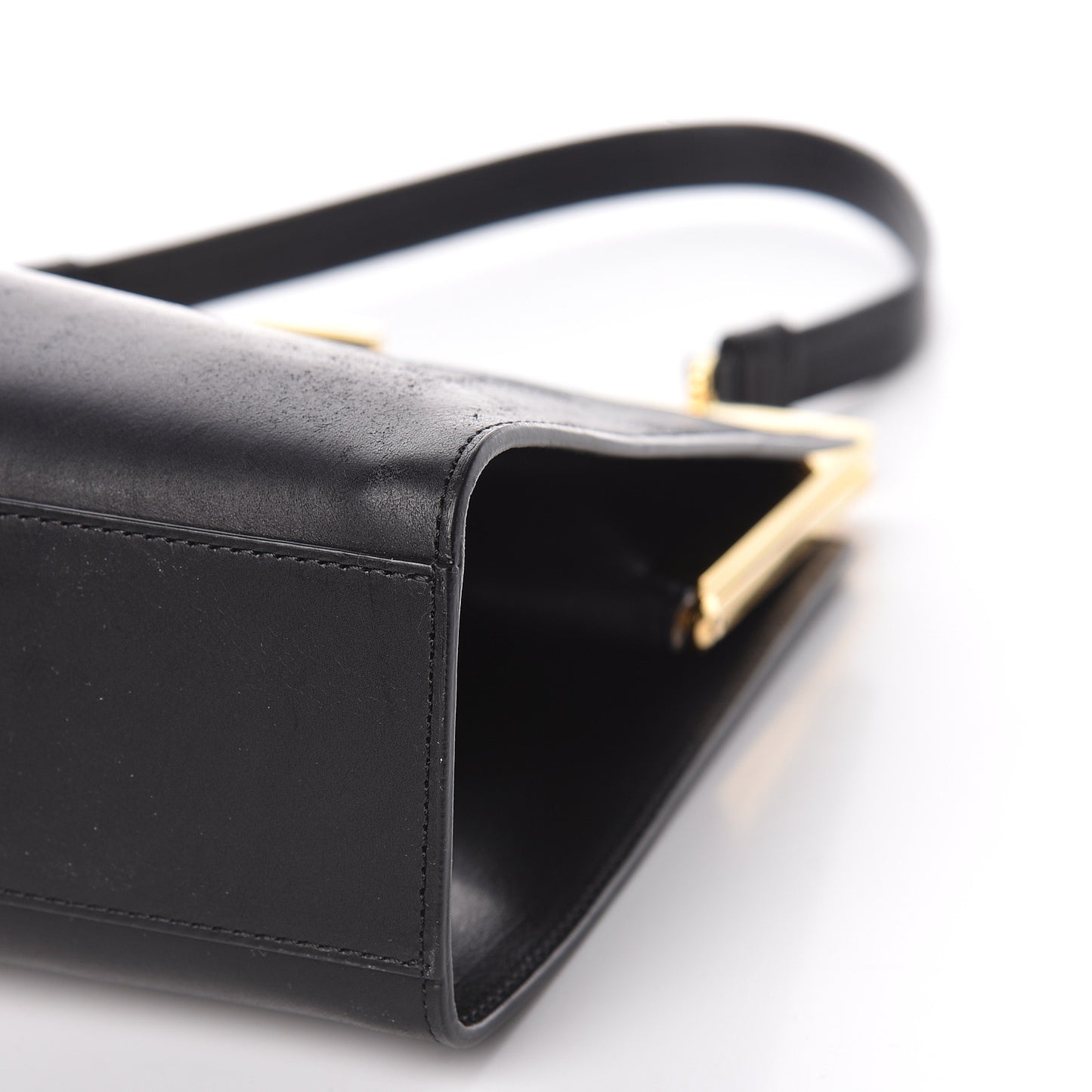Vegetable Tanned Calfskin Elegant Top Handle Bag Black
