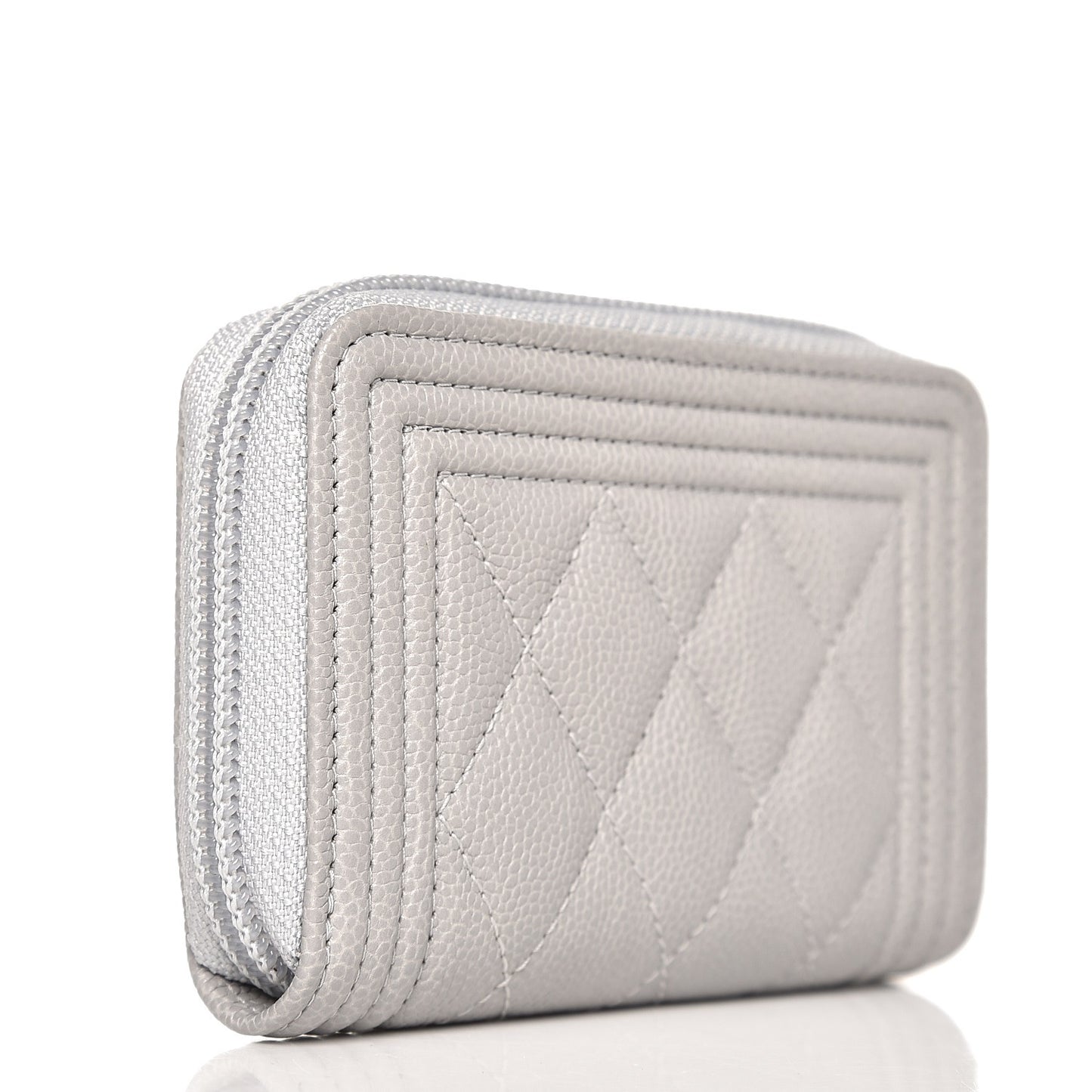 Caviar Quilted Boy Zip Around Coin Purse Wallet Grey