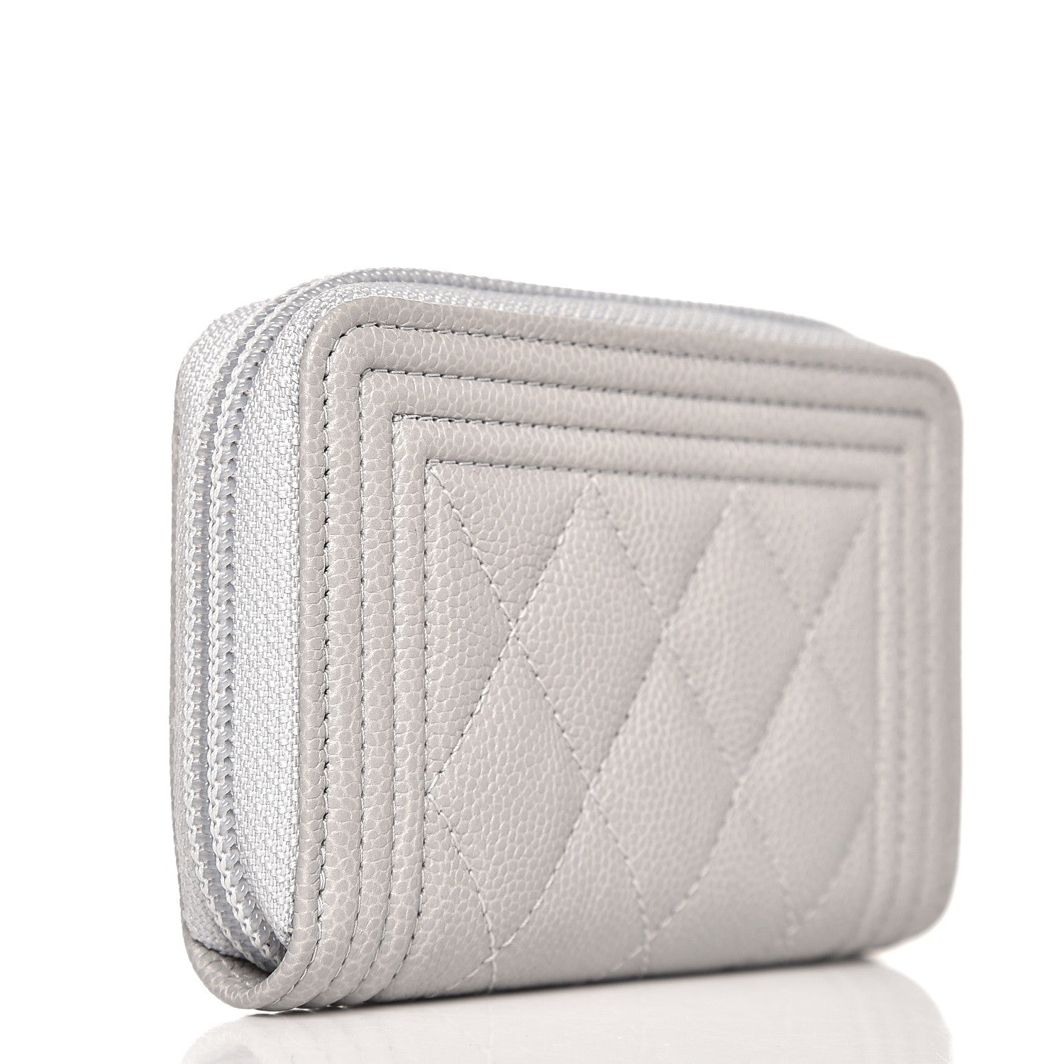 Chanel Caviar Quilted Boy Zip Around Coin Purse Wallet Grey 4 of 8