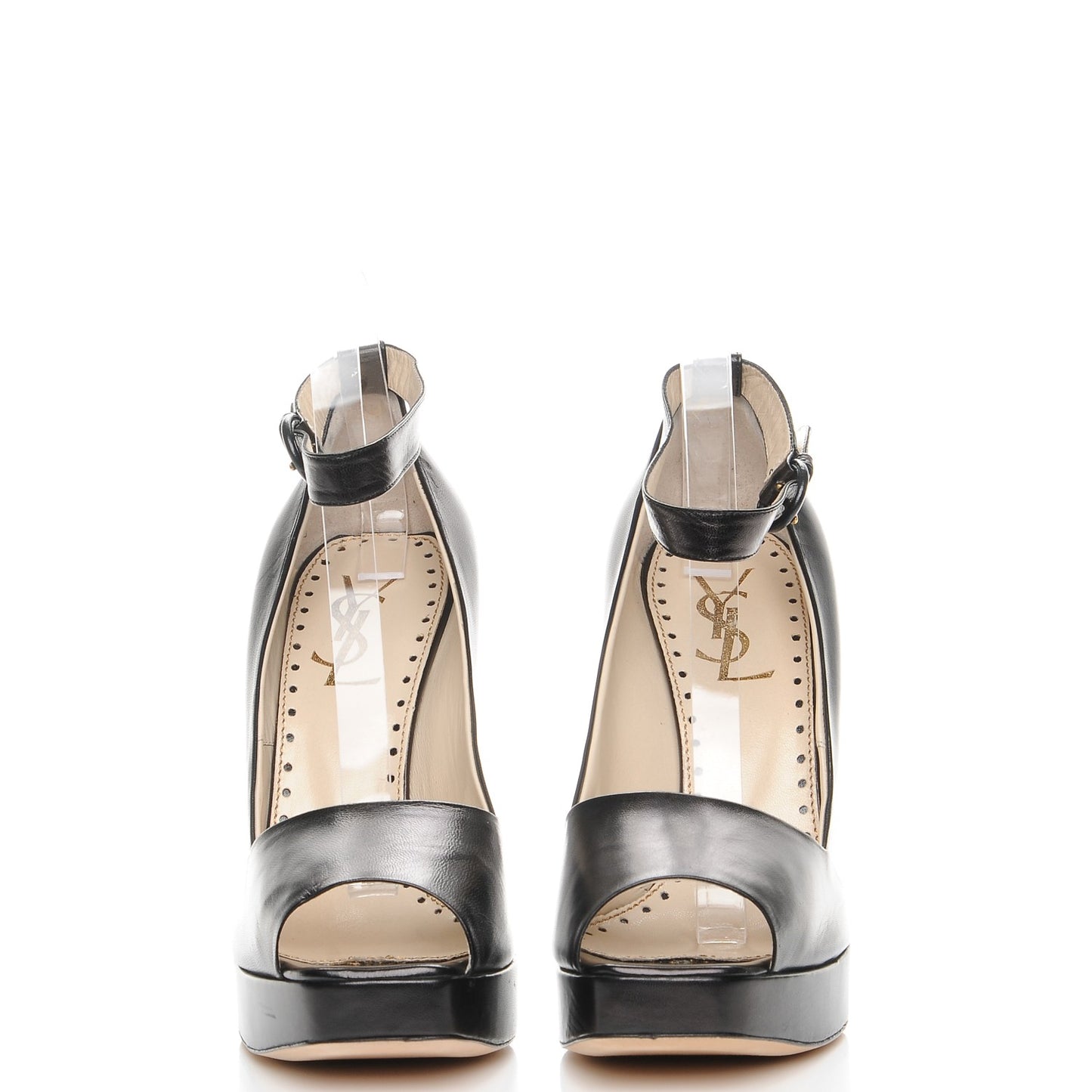 Calfskin Emma 100 Ankle Strap Peep Toe Wedge 41 Black