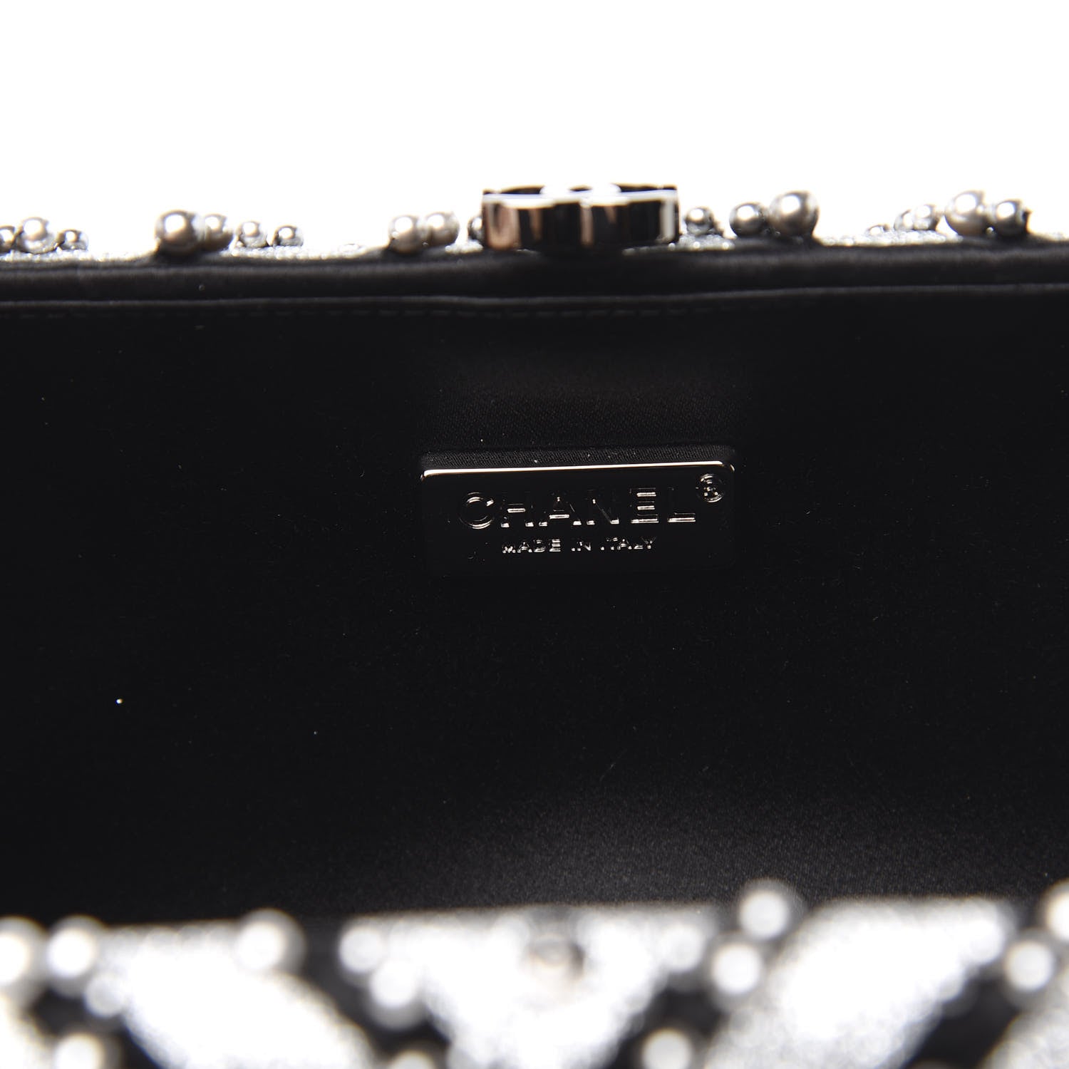 Chanel Mixed Fibers Pearl Evening Clutch Silver Black 6 of 11