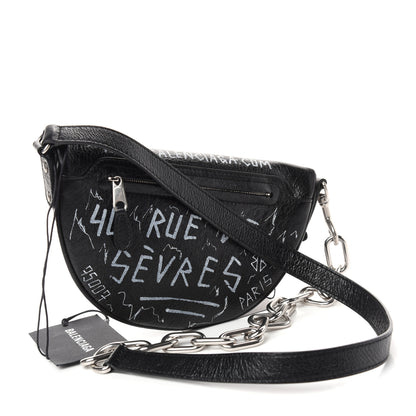 Balenciaga Agneau Arena Graffiti All Over XXS Souvenir Belt Bag Black White 3 of 9