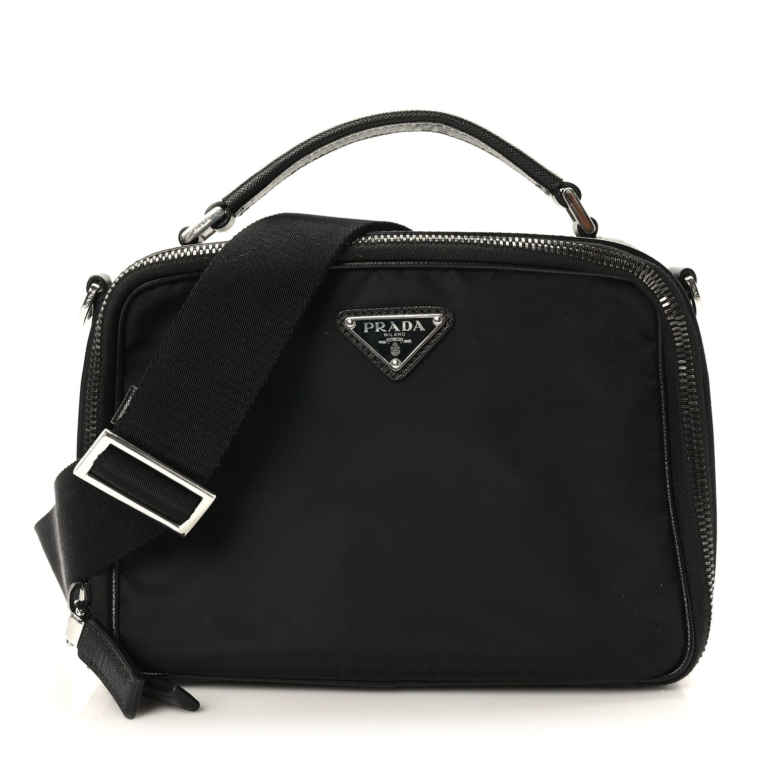 Prada Tessuto Saffiano Medium Brique Crossbody Bag Black 1 of 9