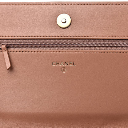 Chanel Caviar Chevron Quilted Boy Wallet On Chain WOC Dark Beige 5 of 12