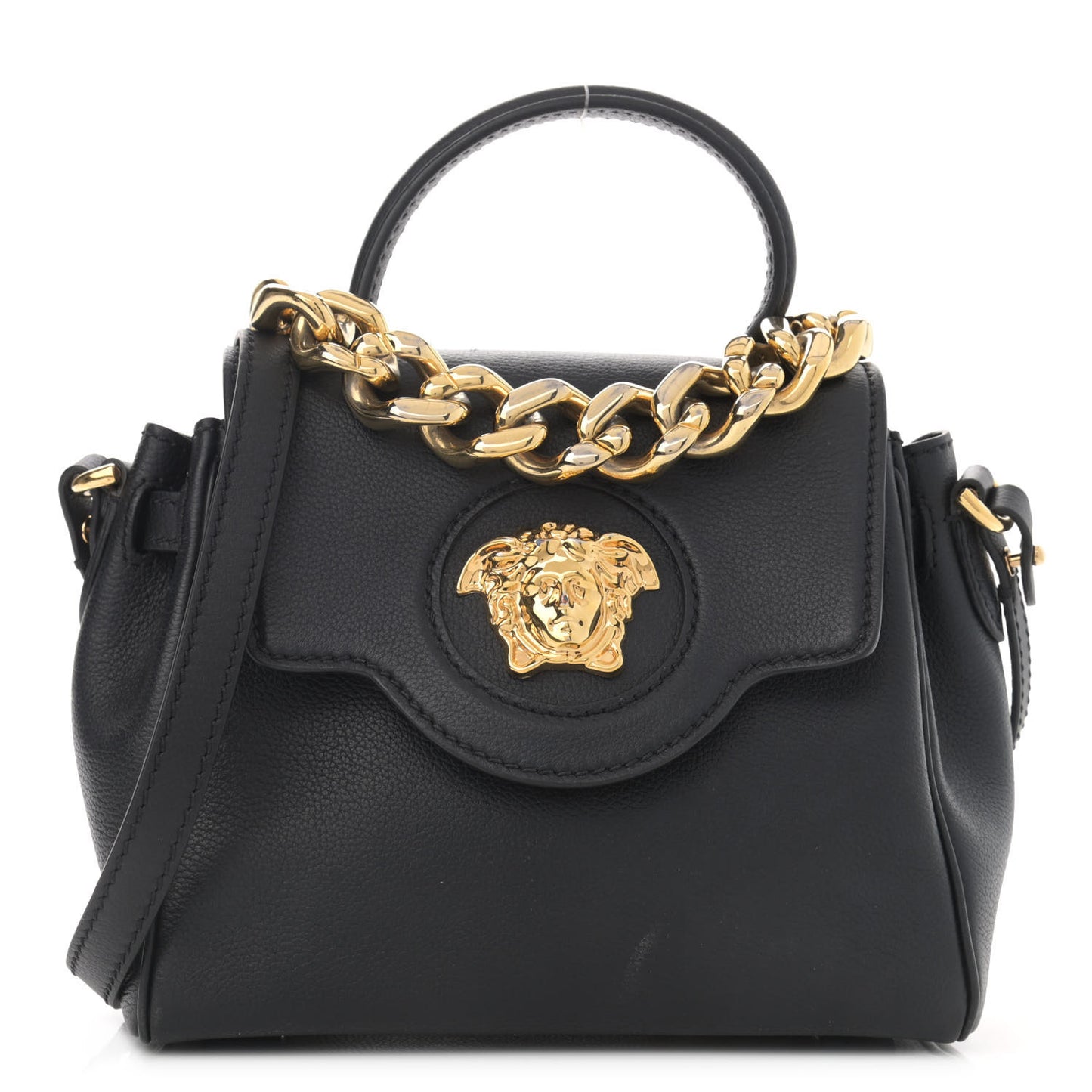Grained Calfskin Small La Medusa Top Handle Bag Black