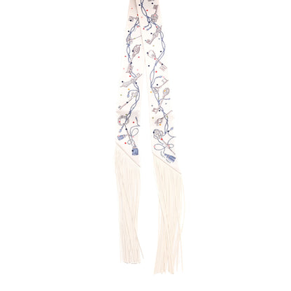 Hermes Silk Calfskin Les Cles A Pois Fringed Twilly Creme Gris Perle Multicolor 2 of 4